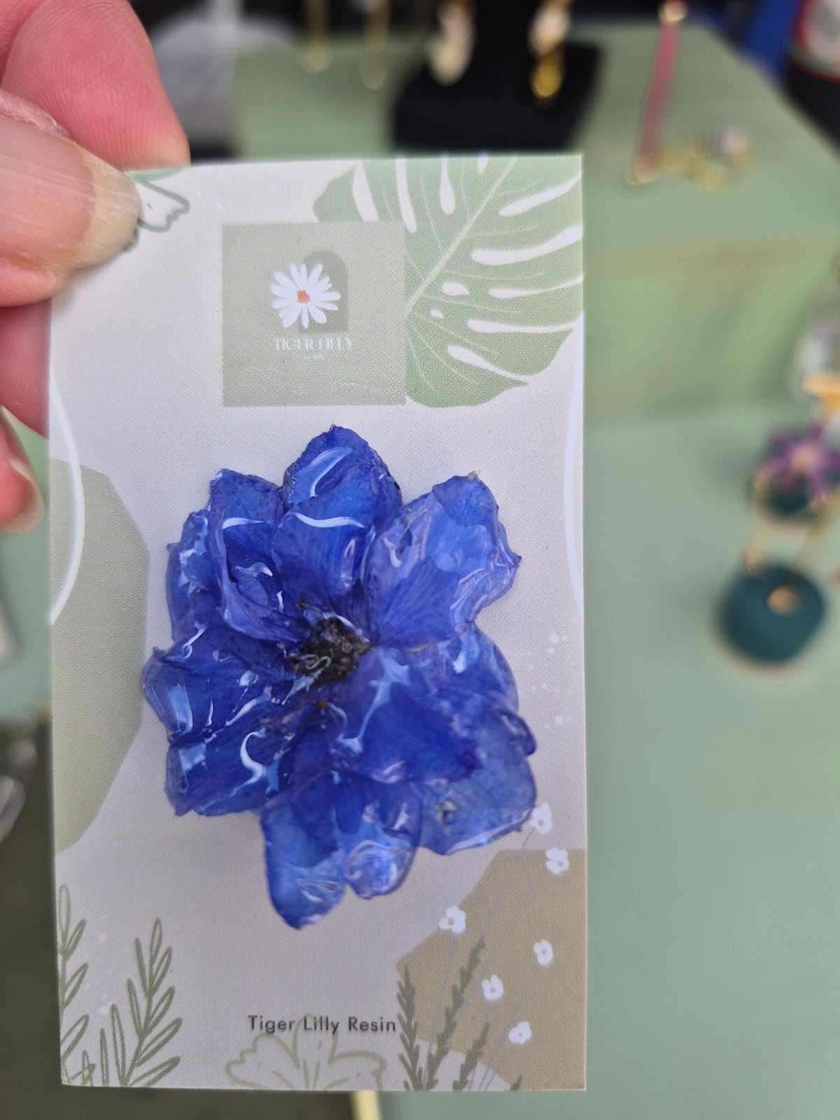 Real delphinium pin badge