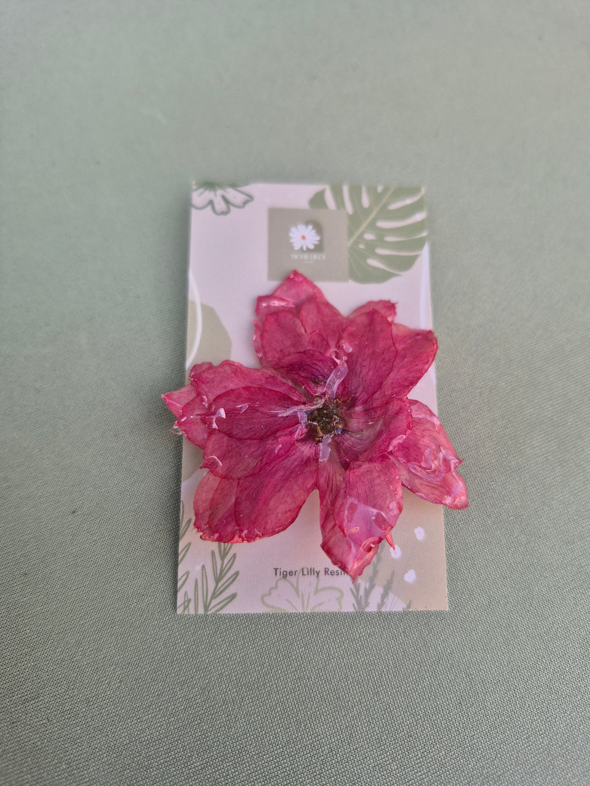 Real delphinium pin badge