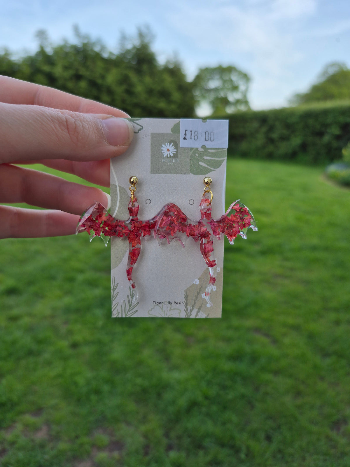 Real red leaf dragon earrings