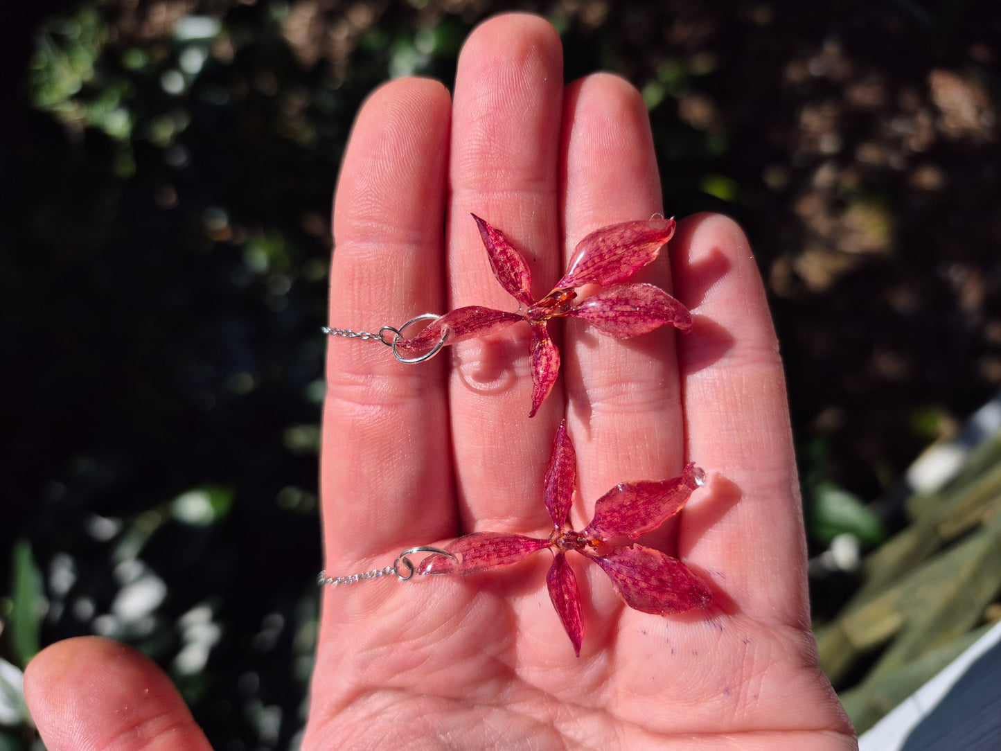 Real renanthera threader orchid earrings