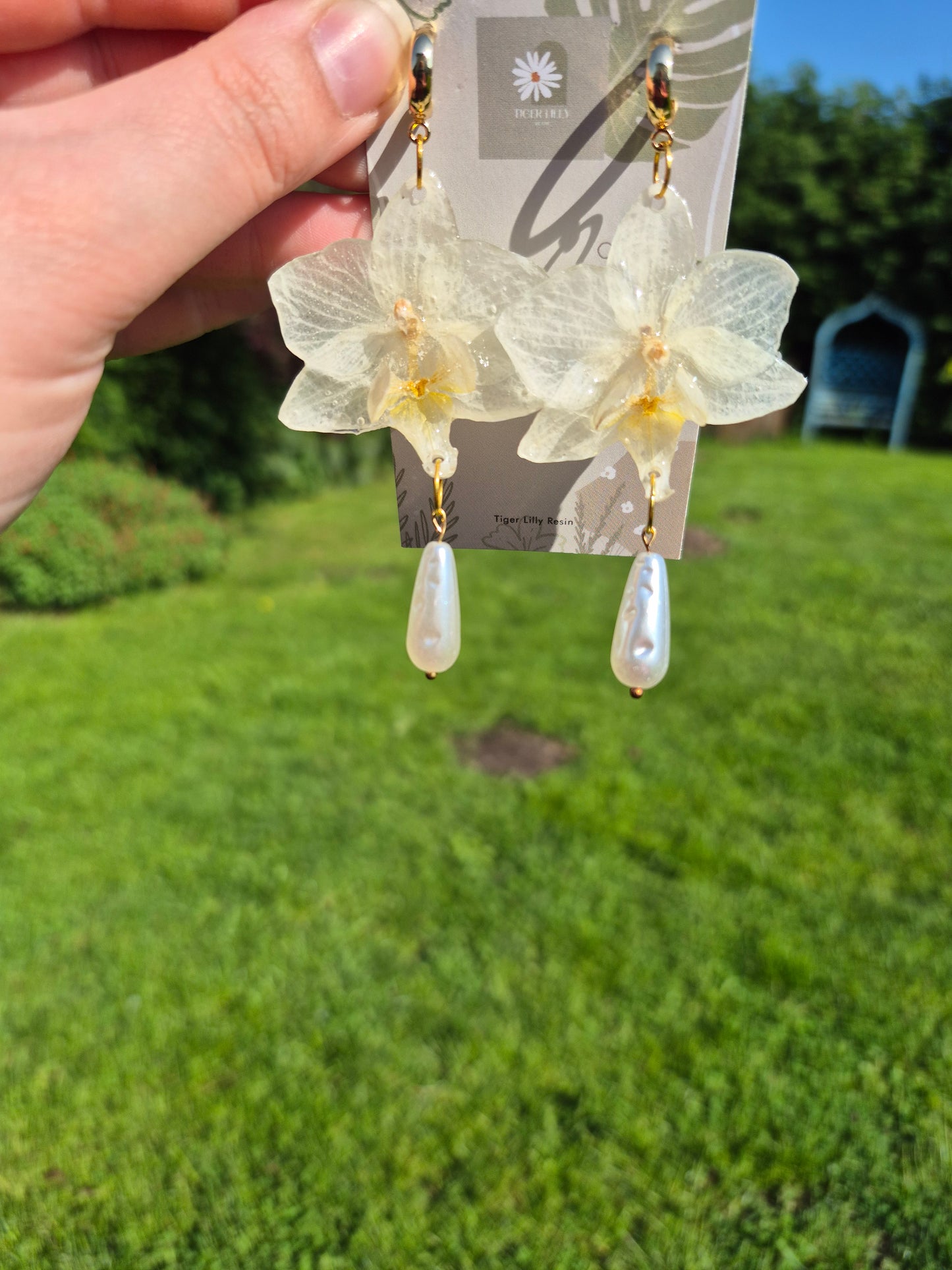 White phalaenopsis pearl studs