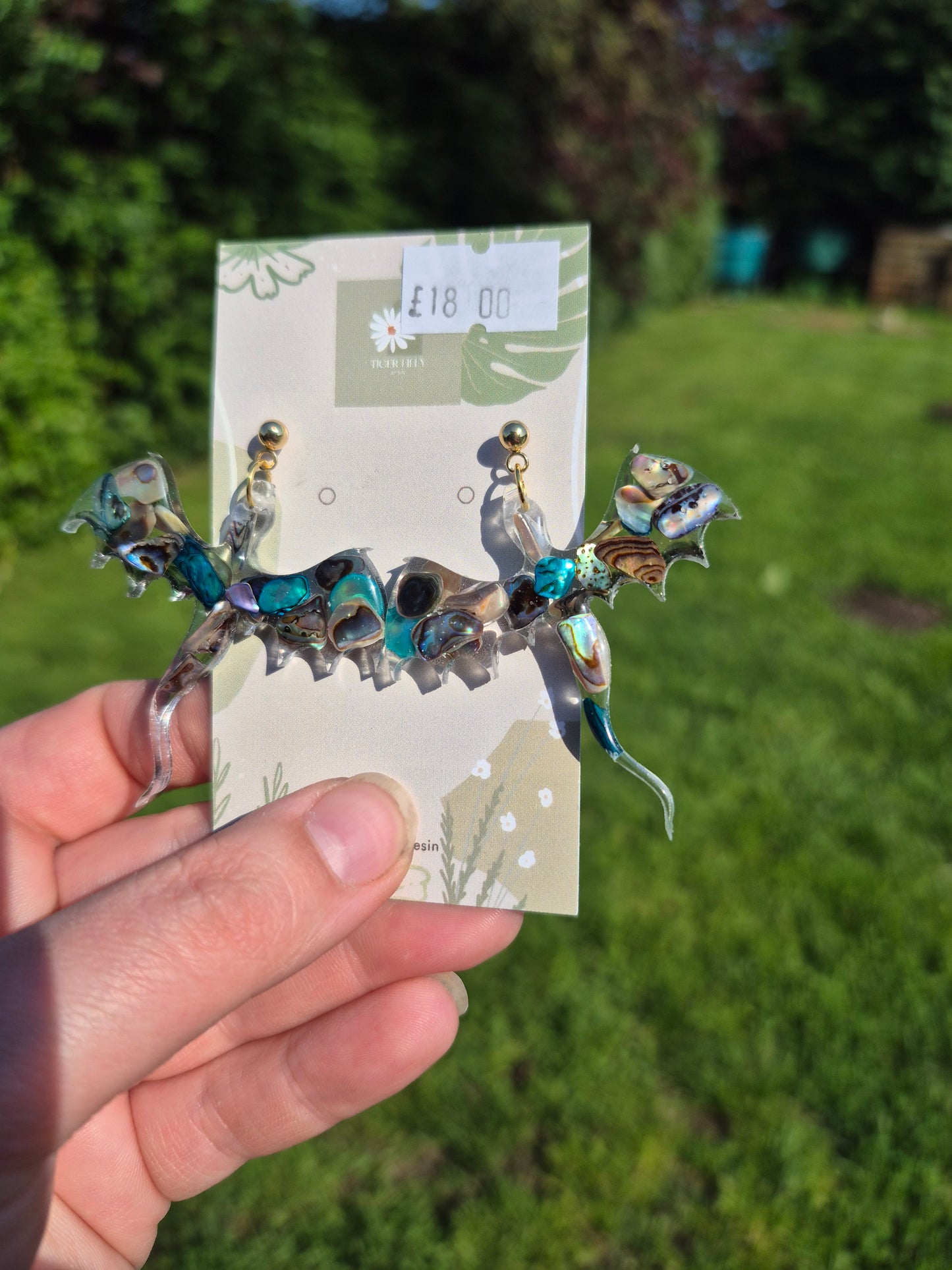 Abalone shell dragon earrings