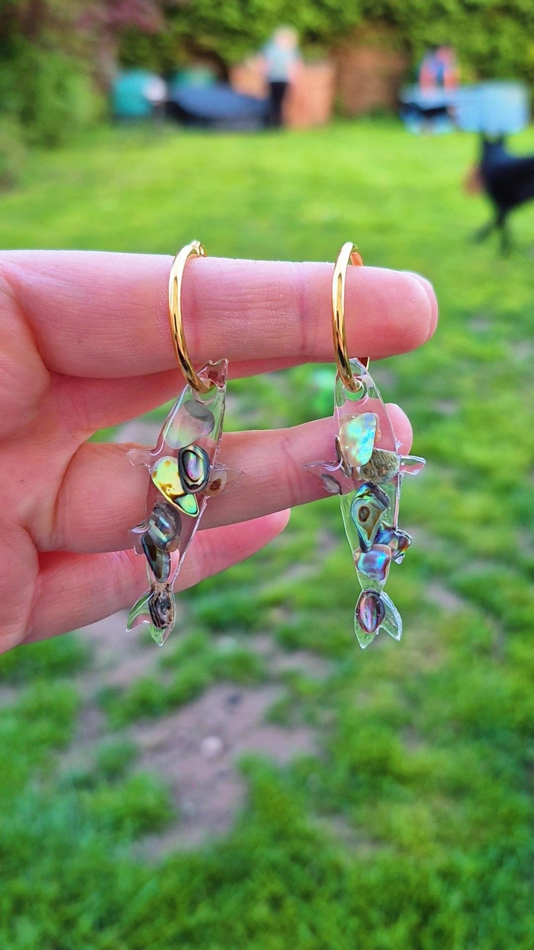 Abalone shell sardine hoop charms
