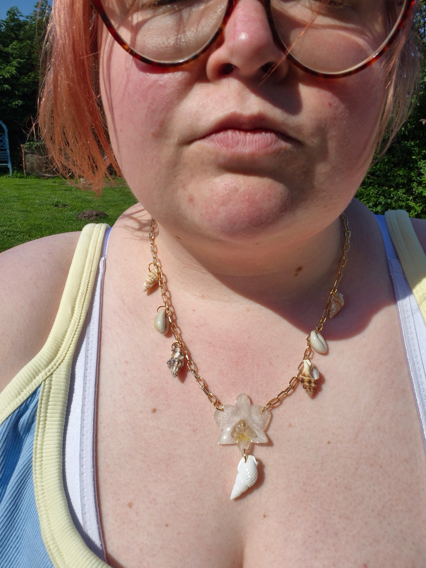 Small phalaenopsis orchid sea shell necklace