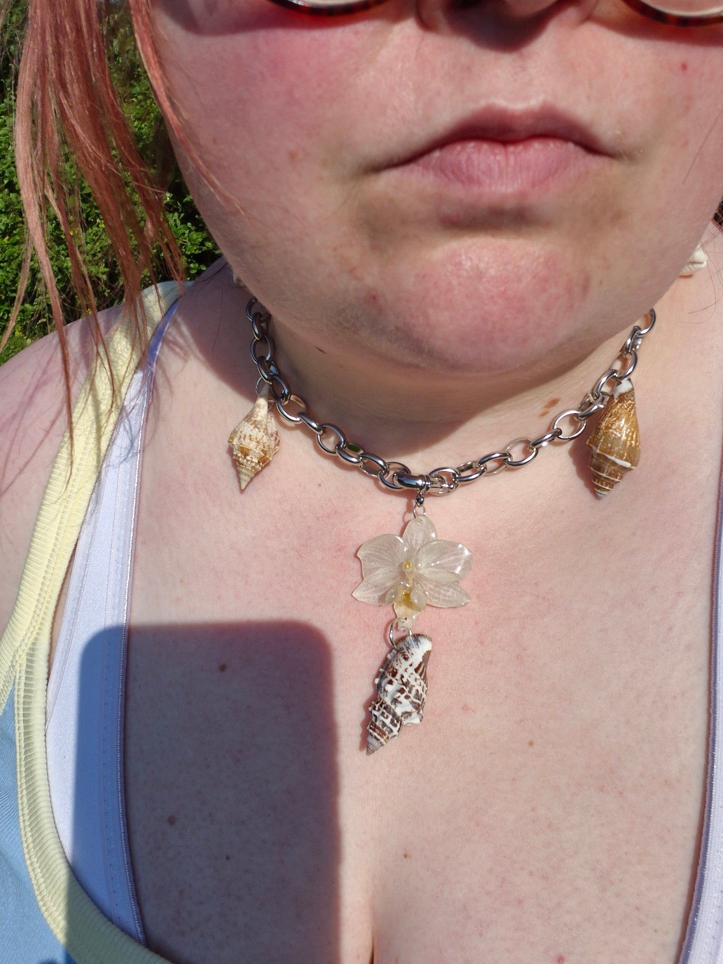 Large phalaenopsis sea shell necklace