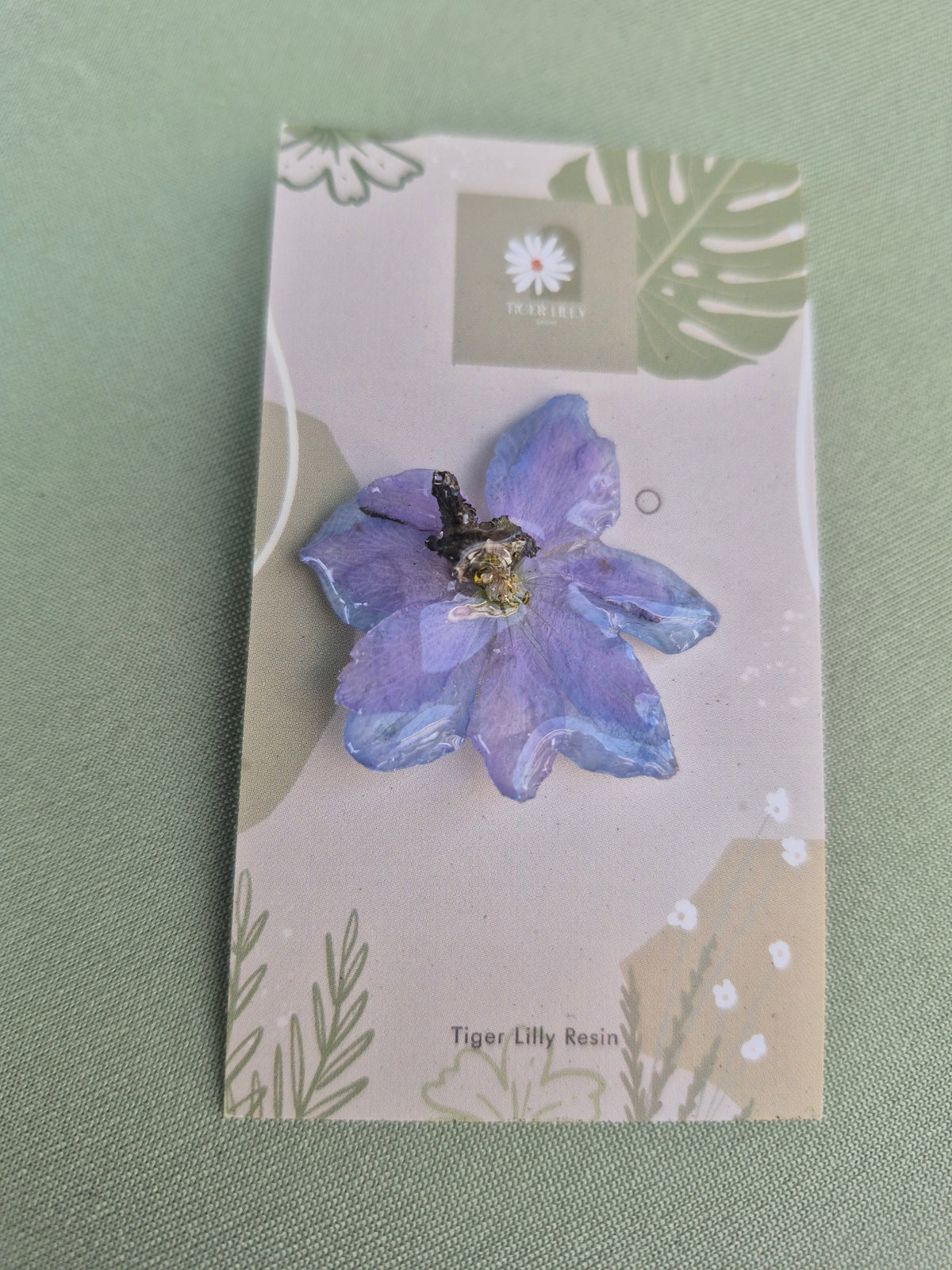 Real delphinium pin badge