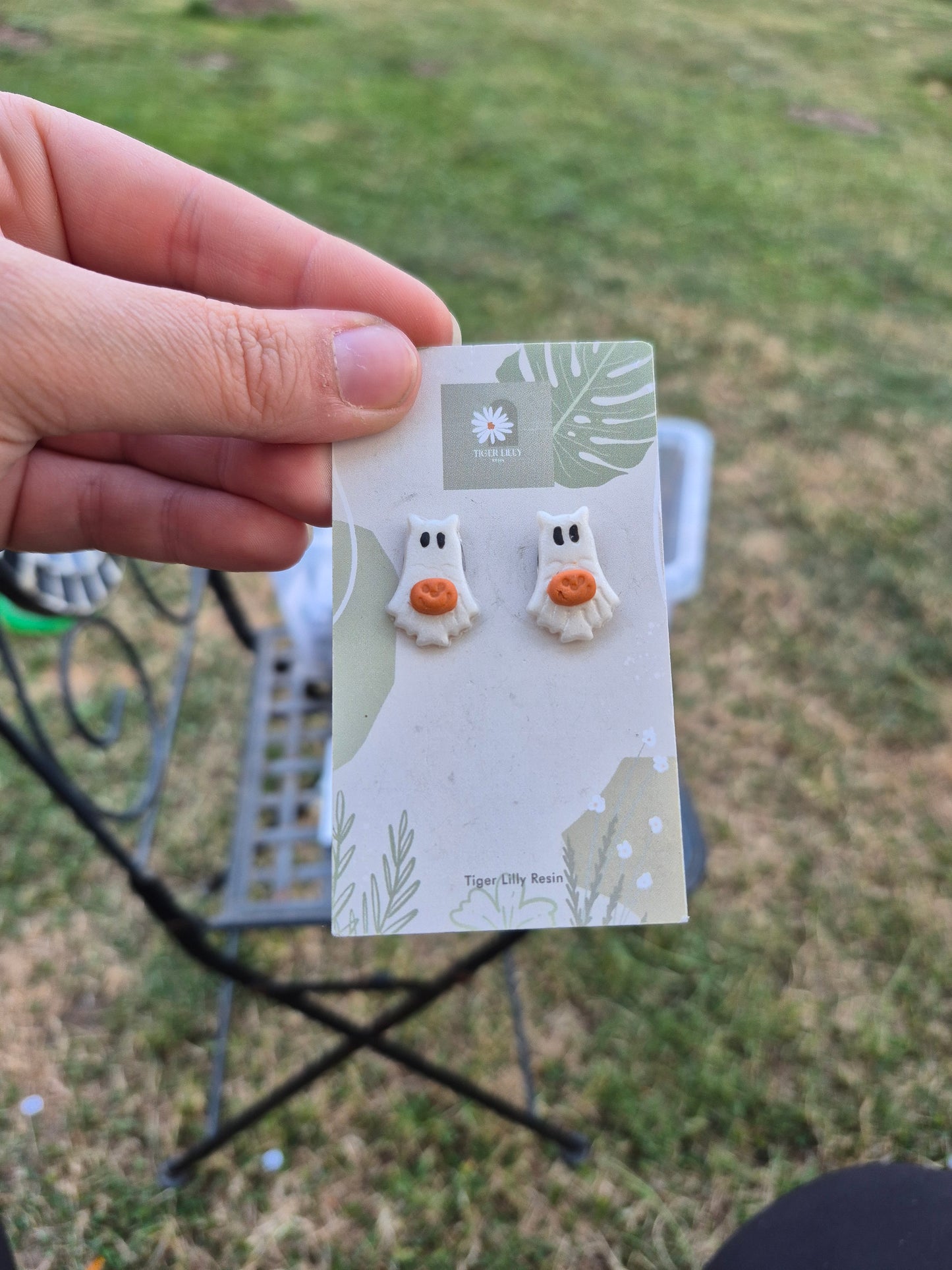Ghost kitty clay earrings