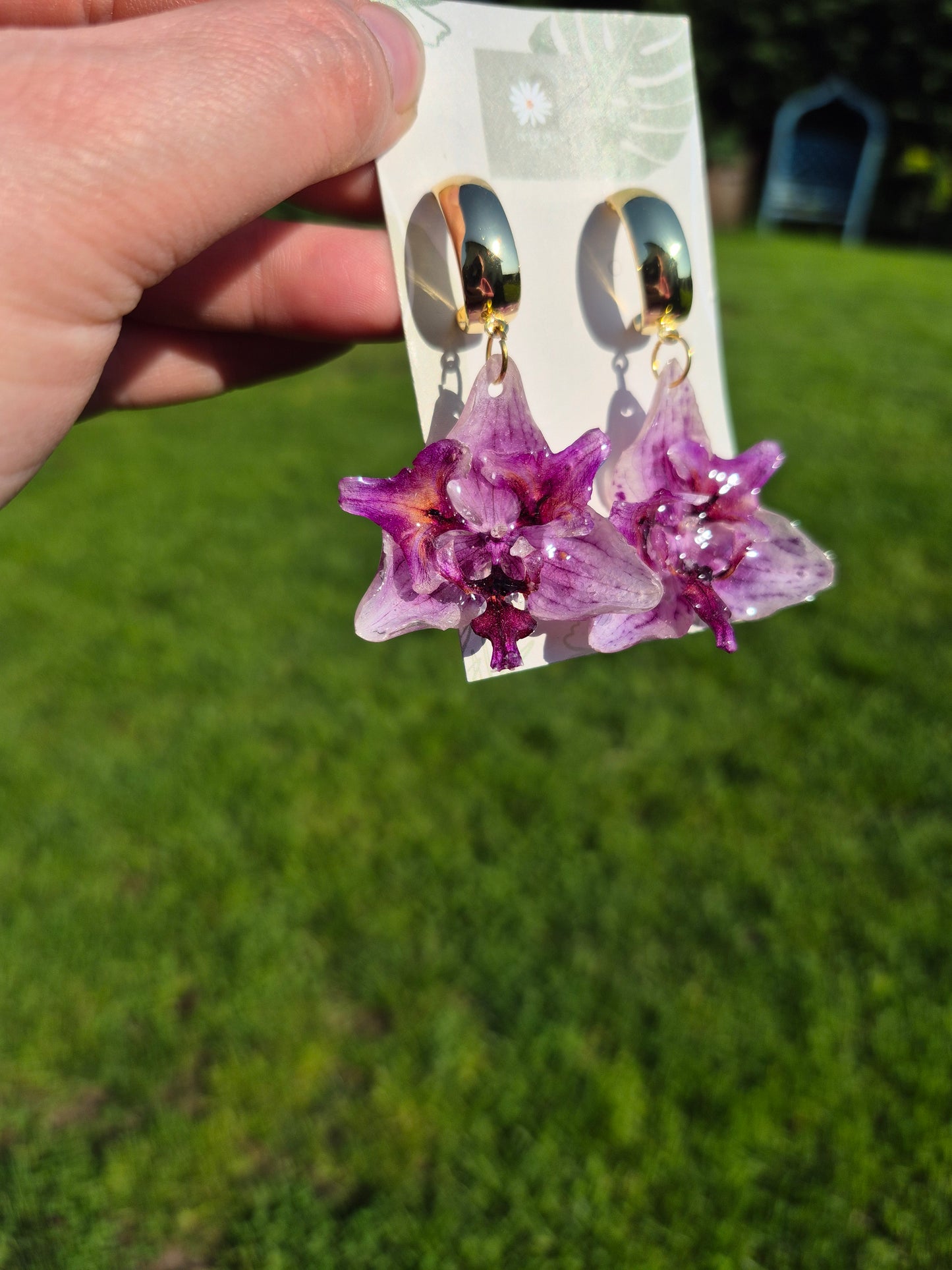 Pink peloric phalaenopsis orchid hoop earrings