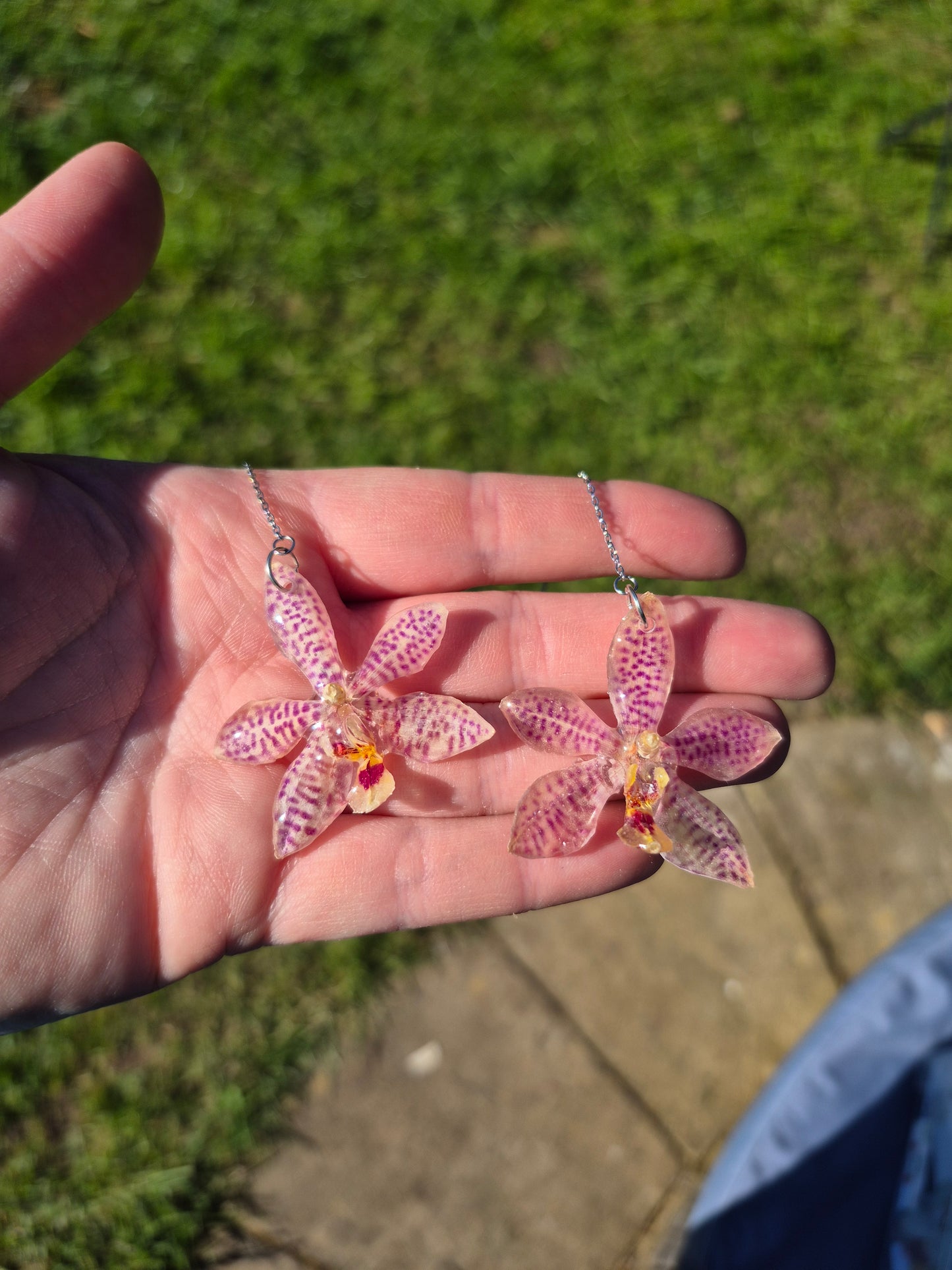 Real spotty phalaenopsis threader earrings