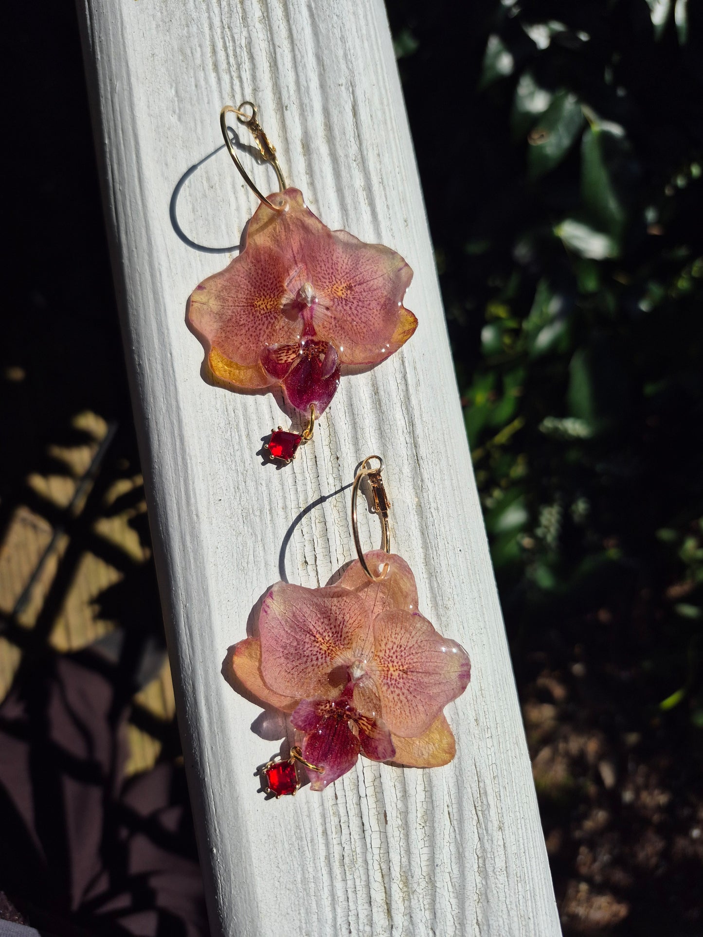 Real peach phalaenopsis orchid earrings