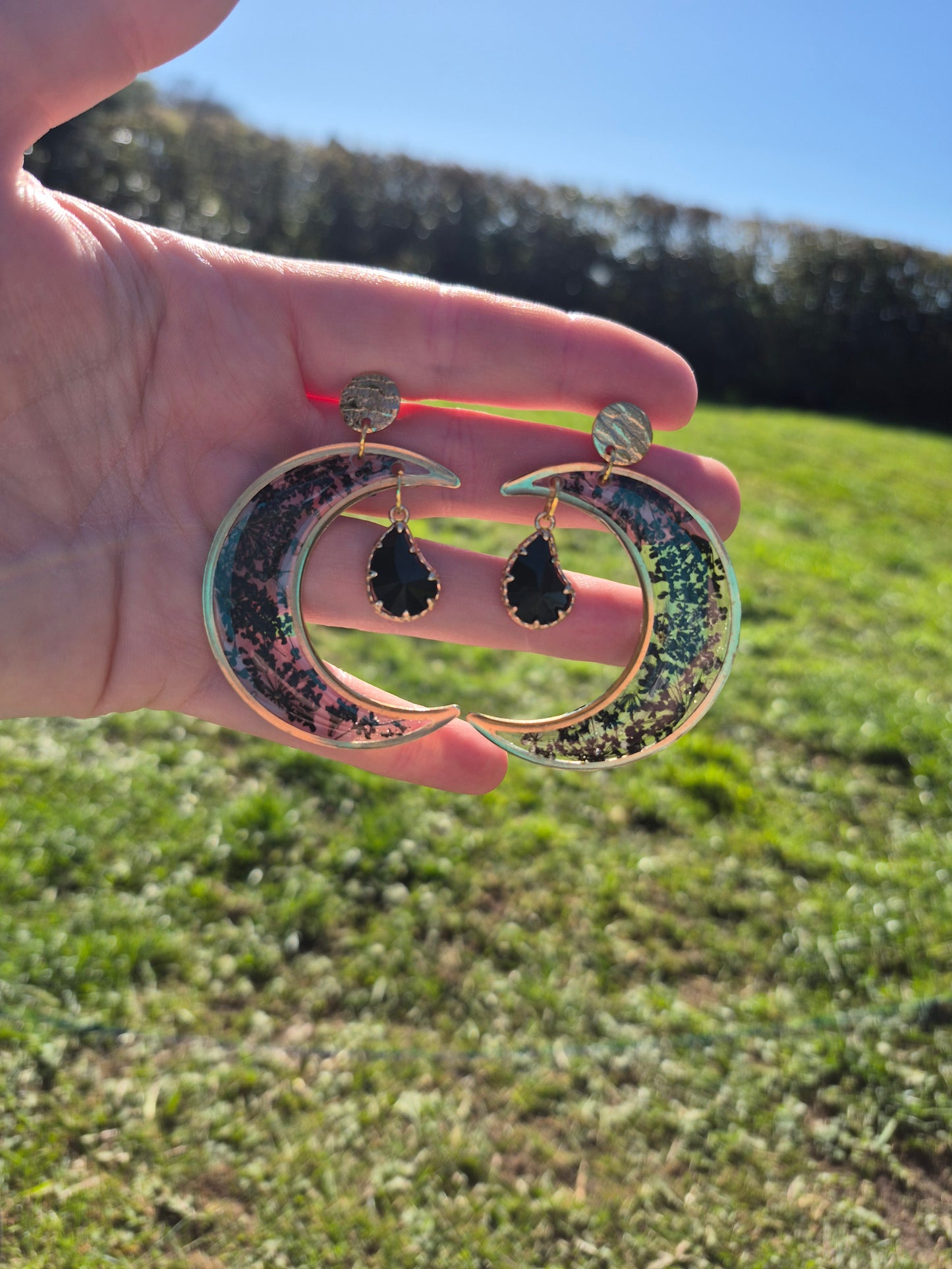 Black lace flower crescent moons