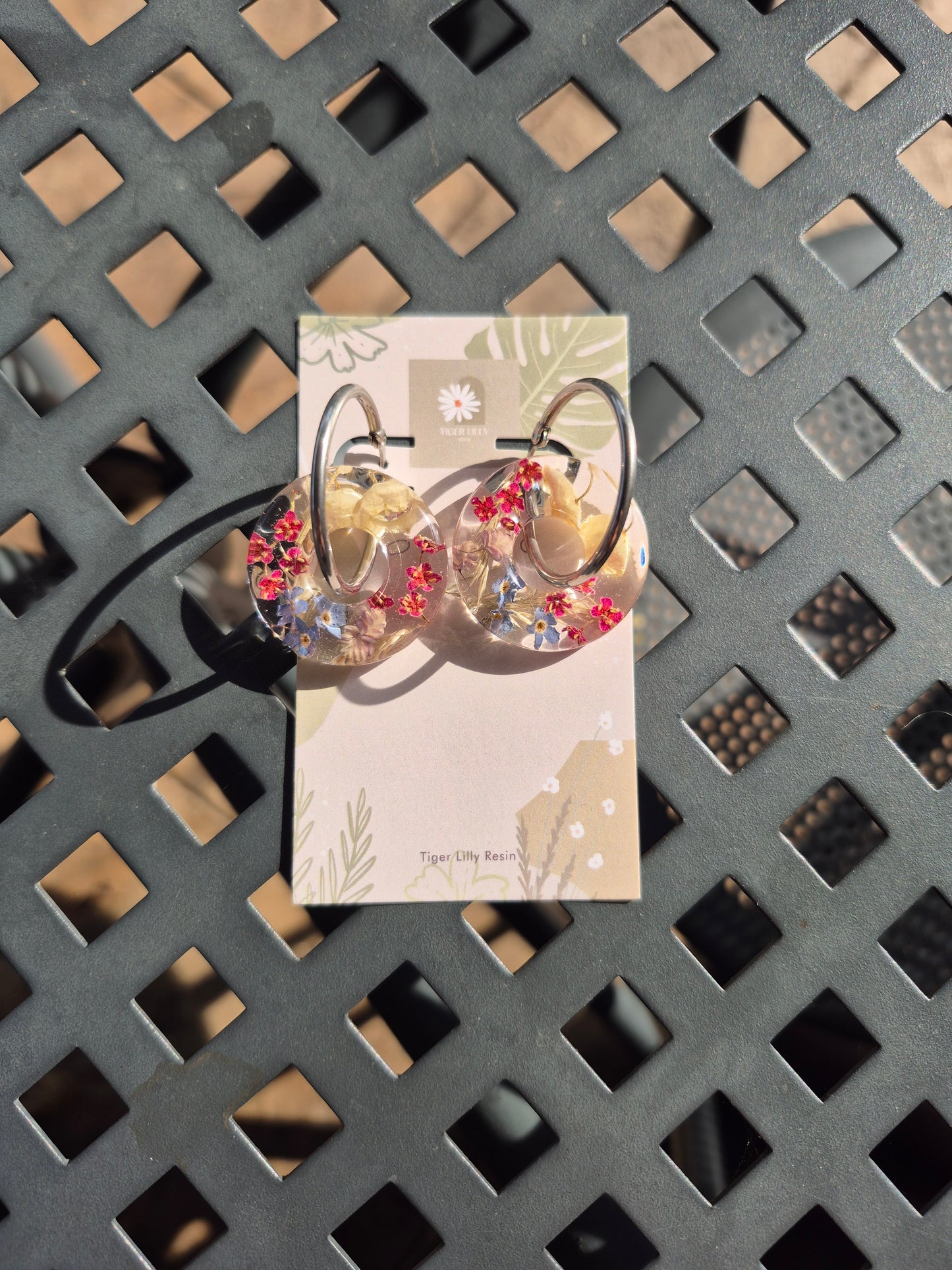Woodland flower hoop earrings