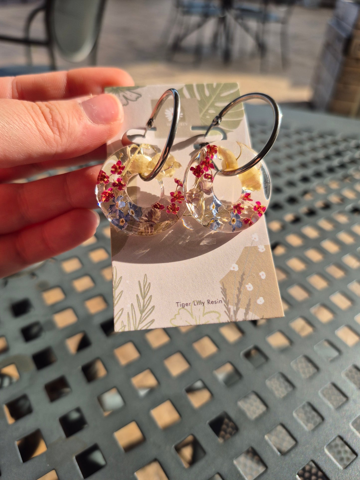 Woodland flower hoop earrings