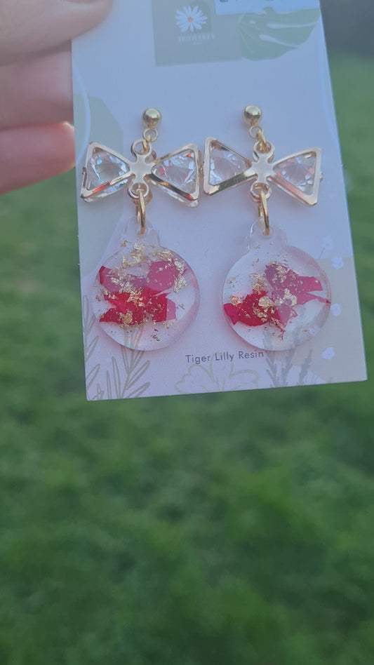 Rose petal and gold bauble earrings