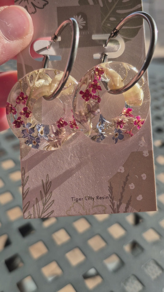 Woodland flower hoop earrings
