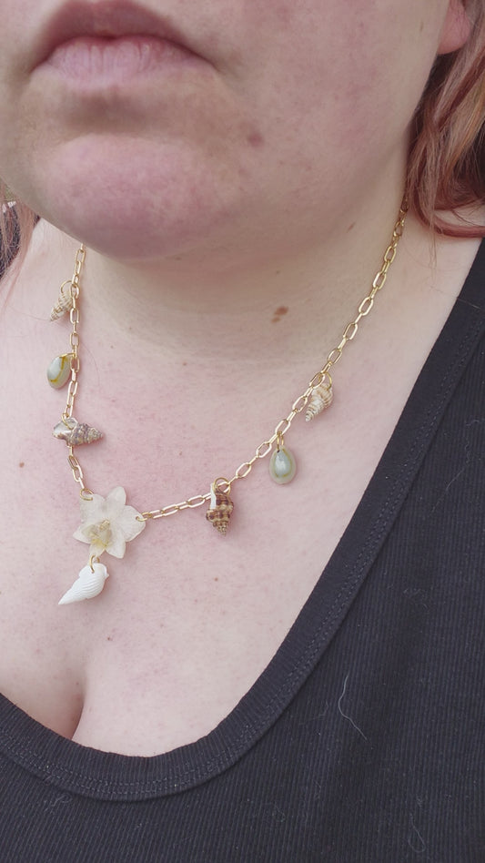 Small phalaenopsis orchid sea shell necklace