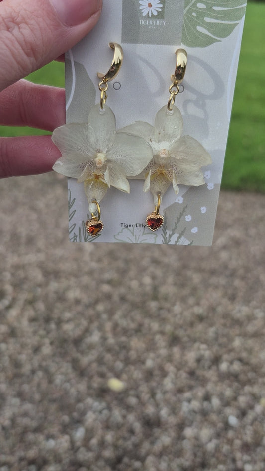 White phalaenopsis orchid heart dangles