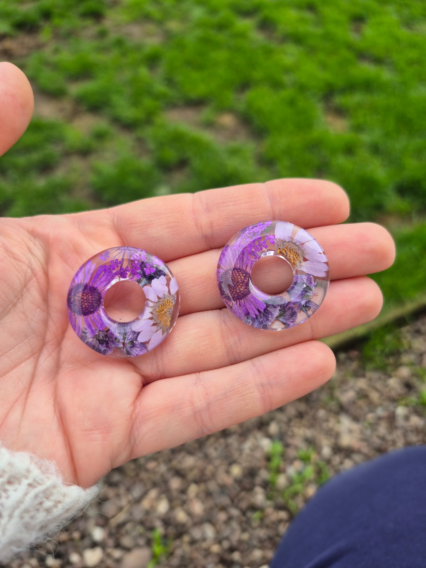 Real purple floral hoop charm