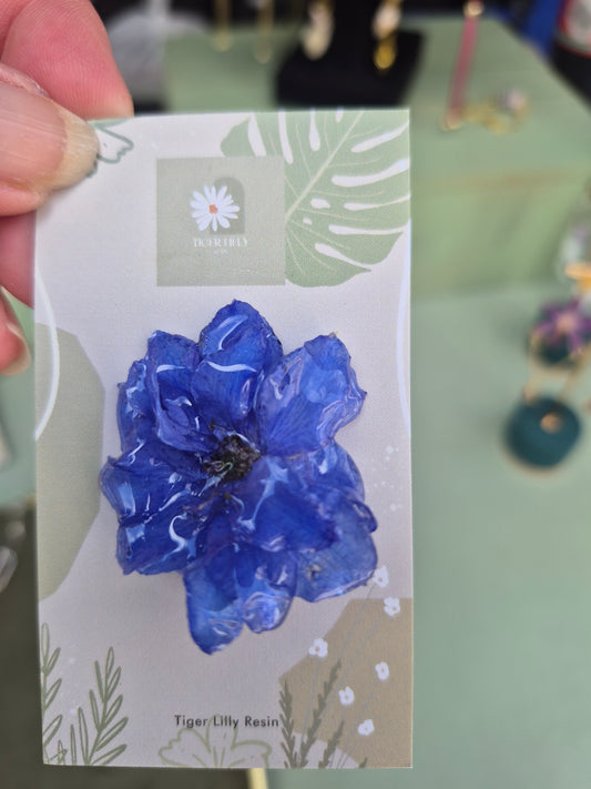 Real delphinium pin badge