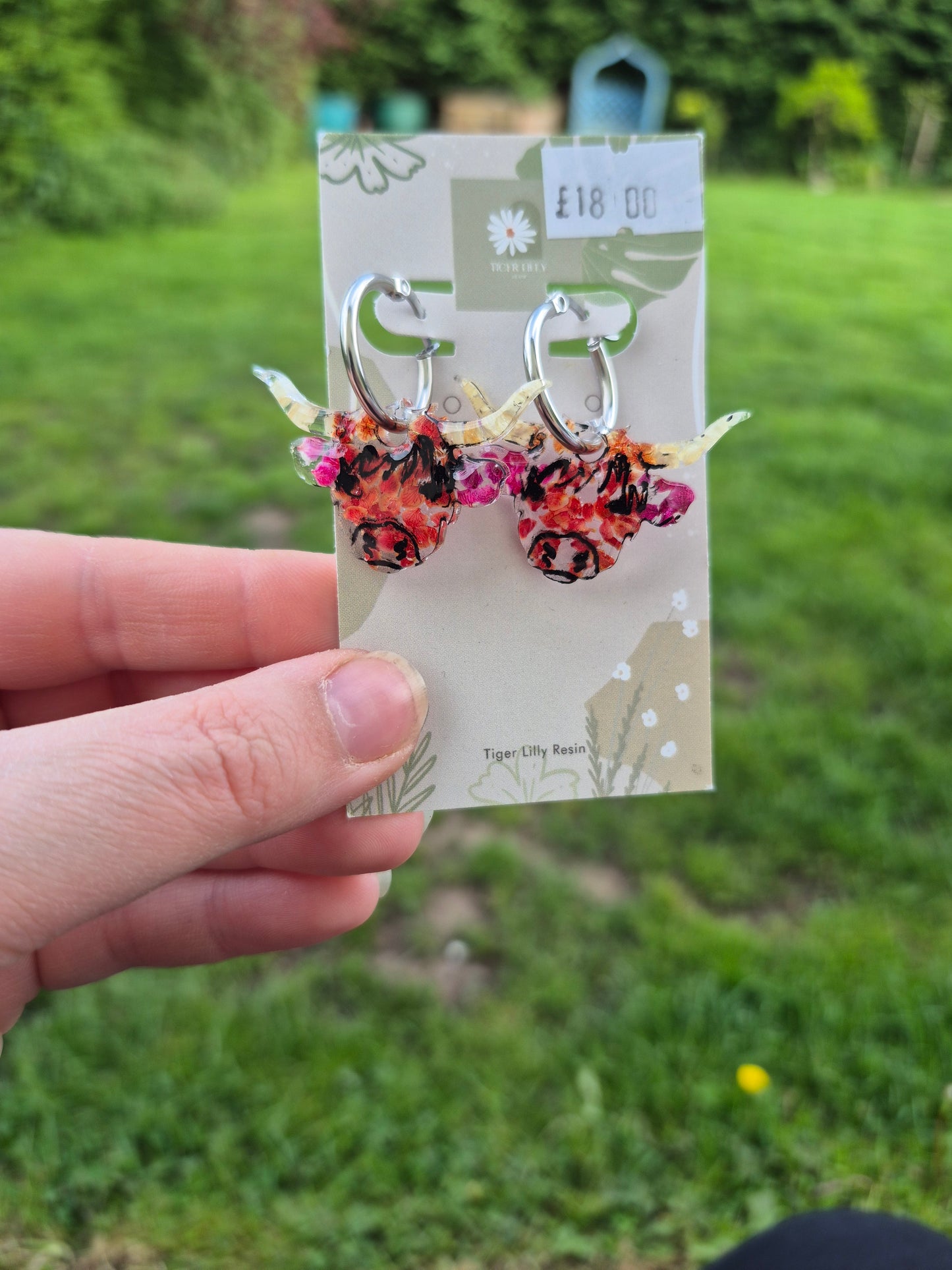 Highland cattle floral hoop earrings