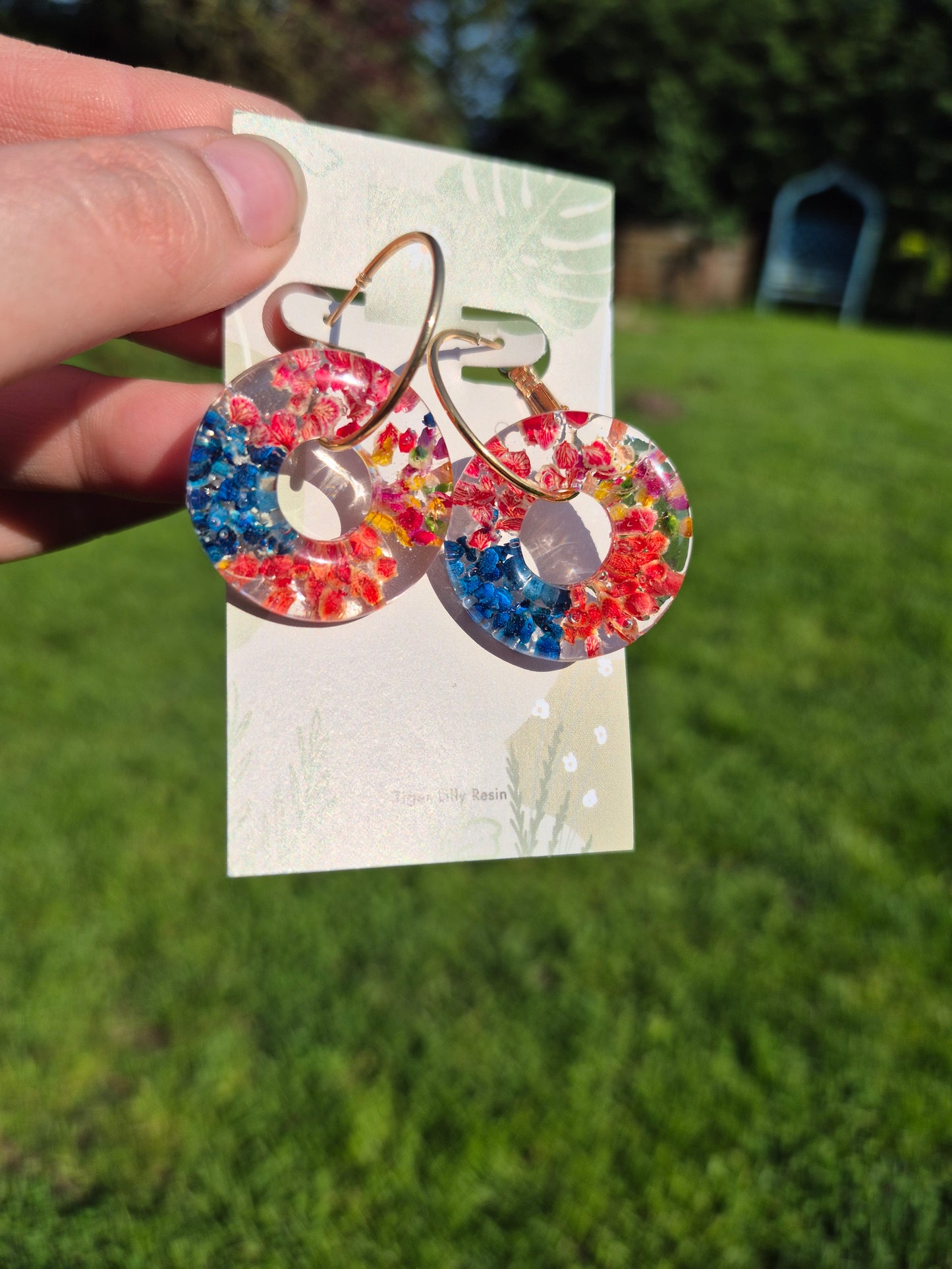 Floral hoop resin earrings