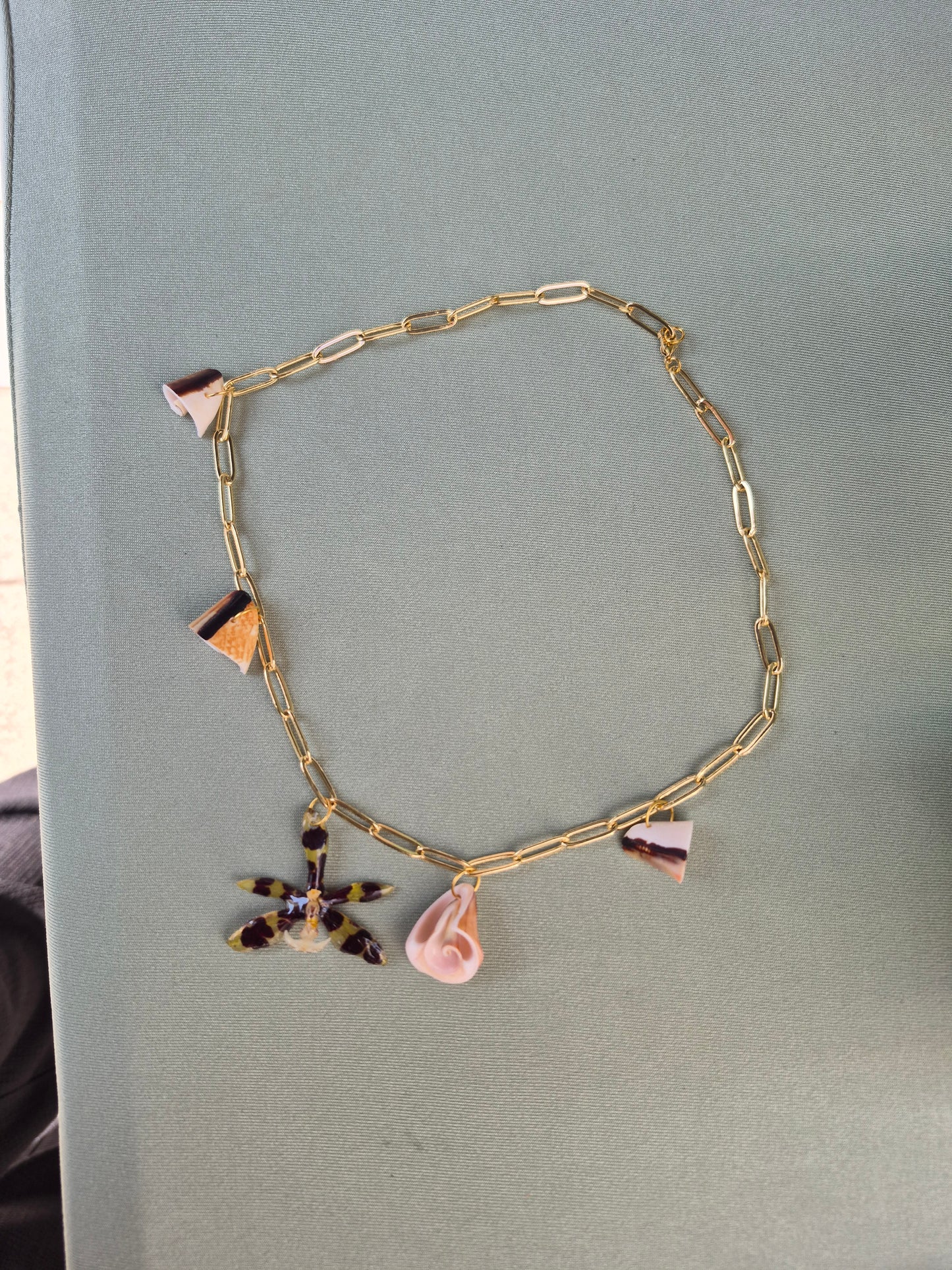 Small phalaenopsis orchid sea shell necklace