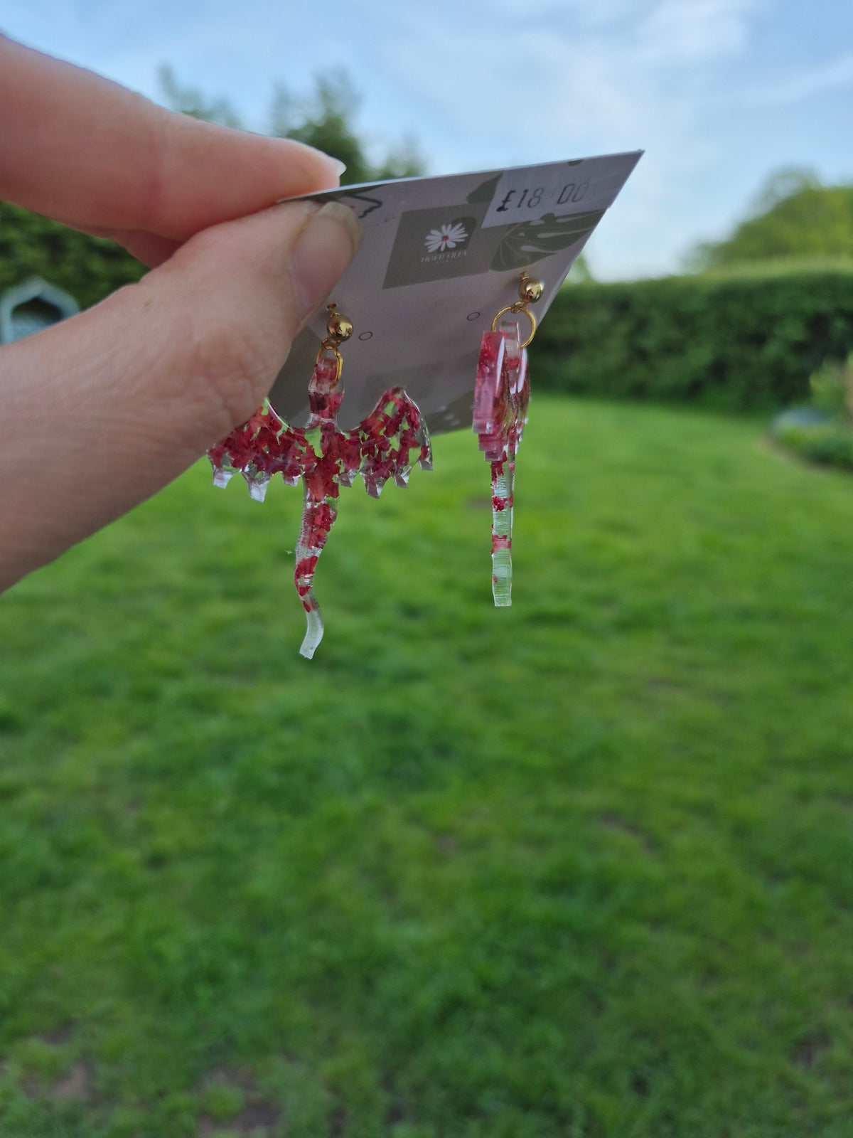 Real red leaf dragon earrings