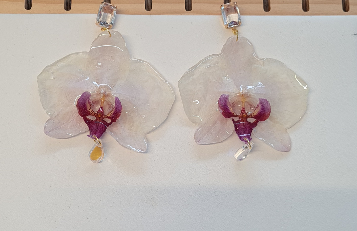 Large white Phalaenopsis orchid earrings