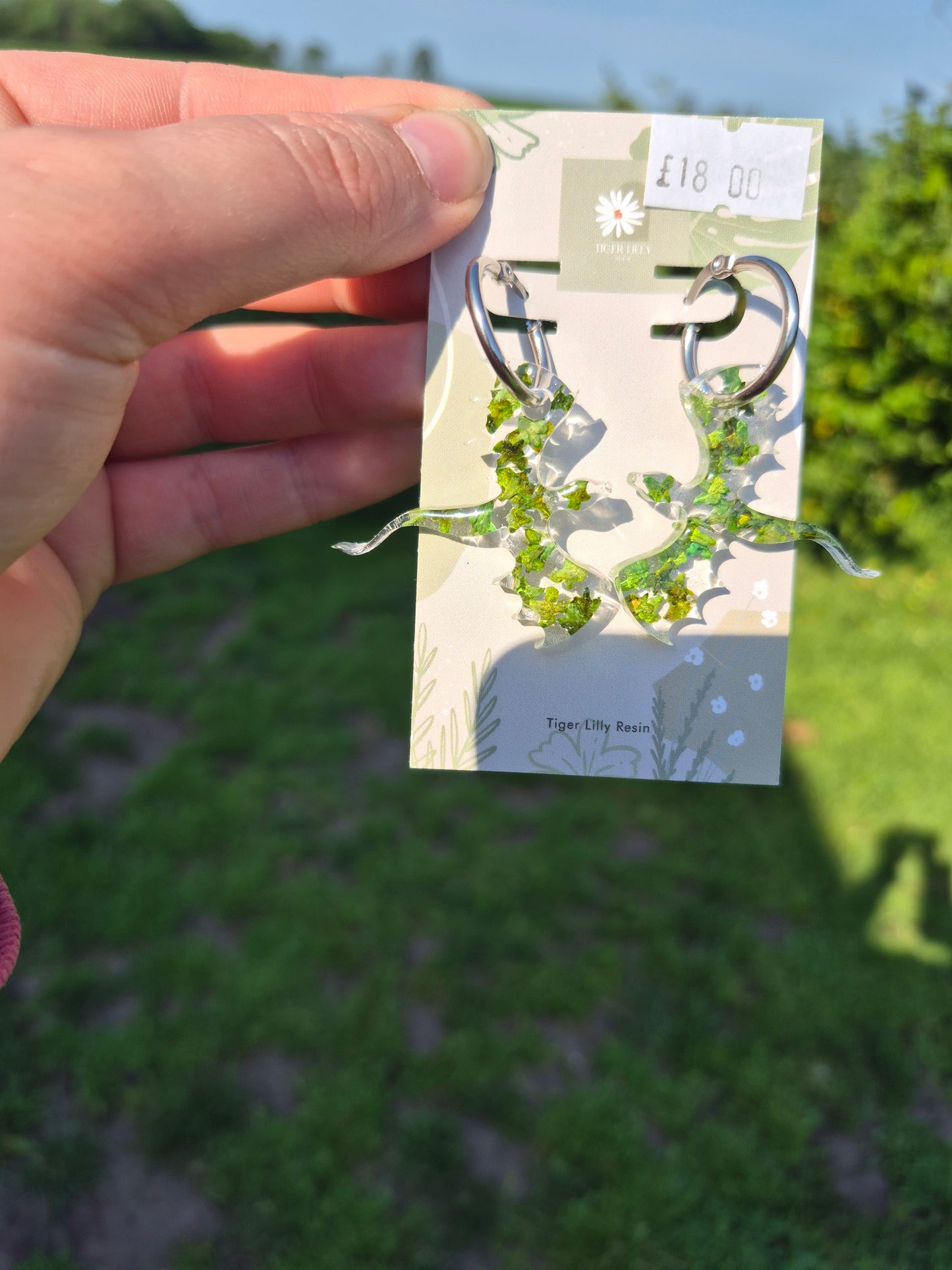 Green leaf dragon hoop earrings