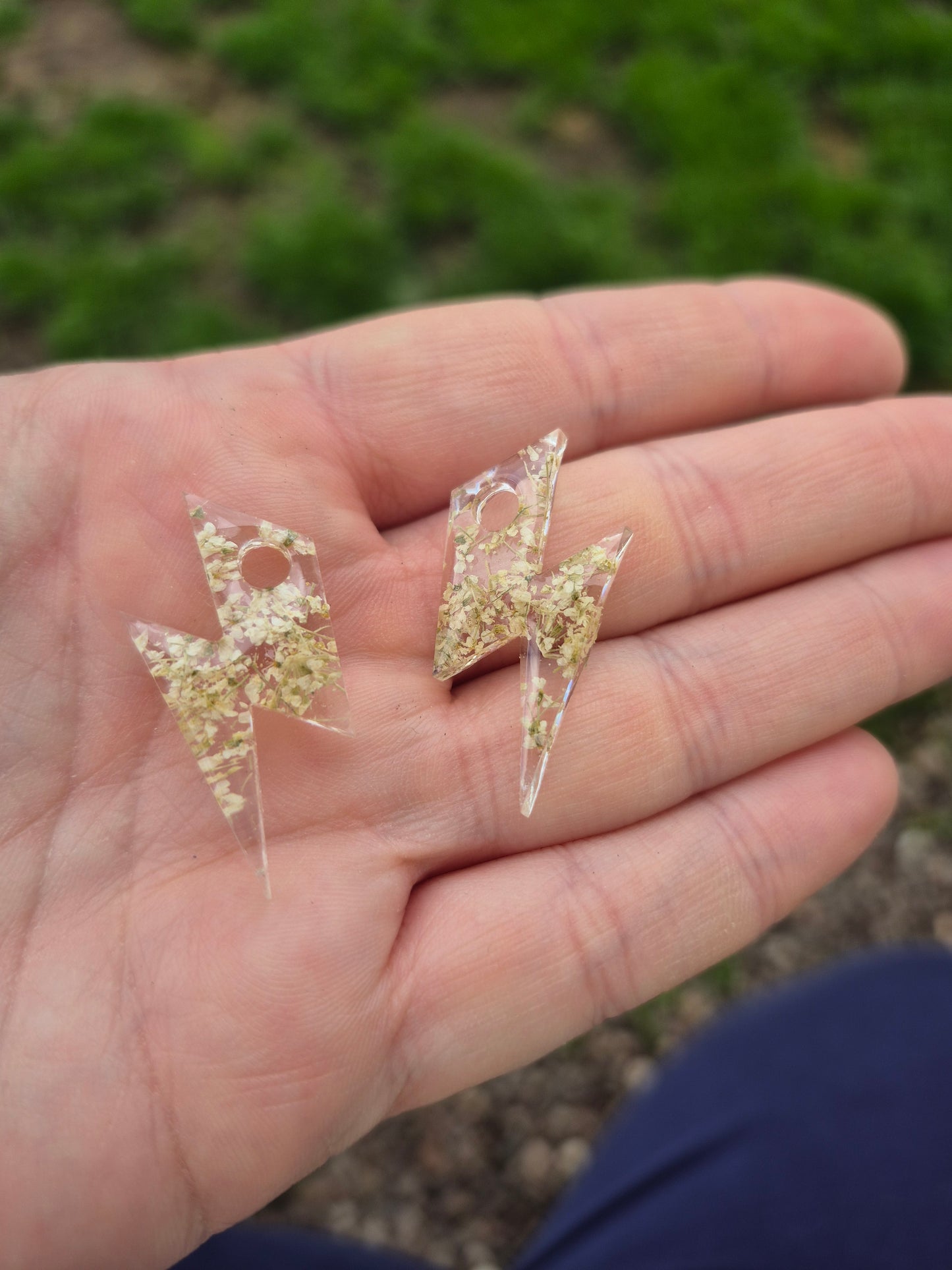 Floral lightening bolt hoop charms