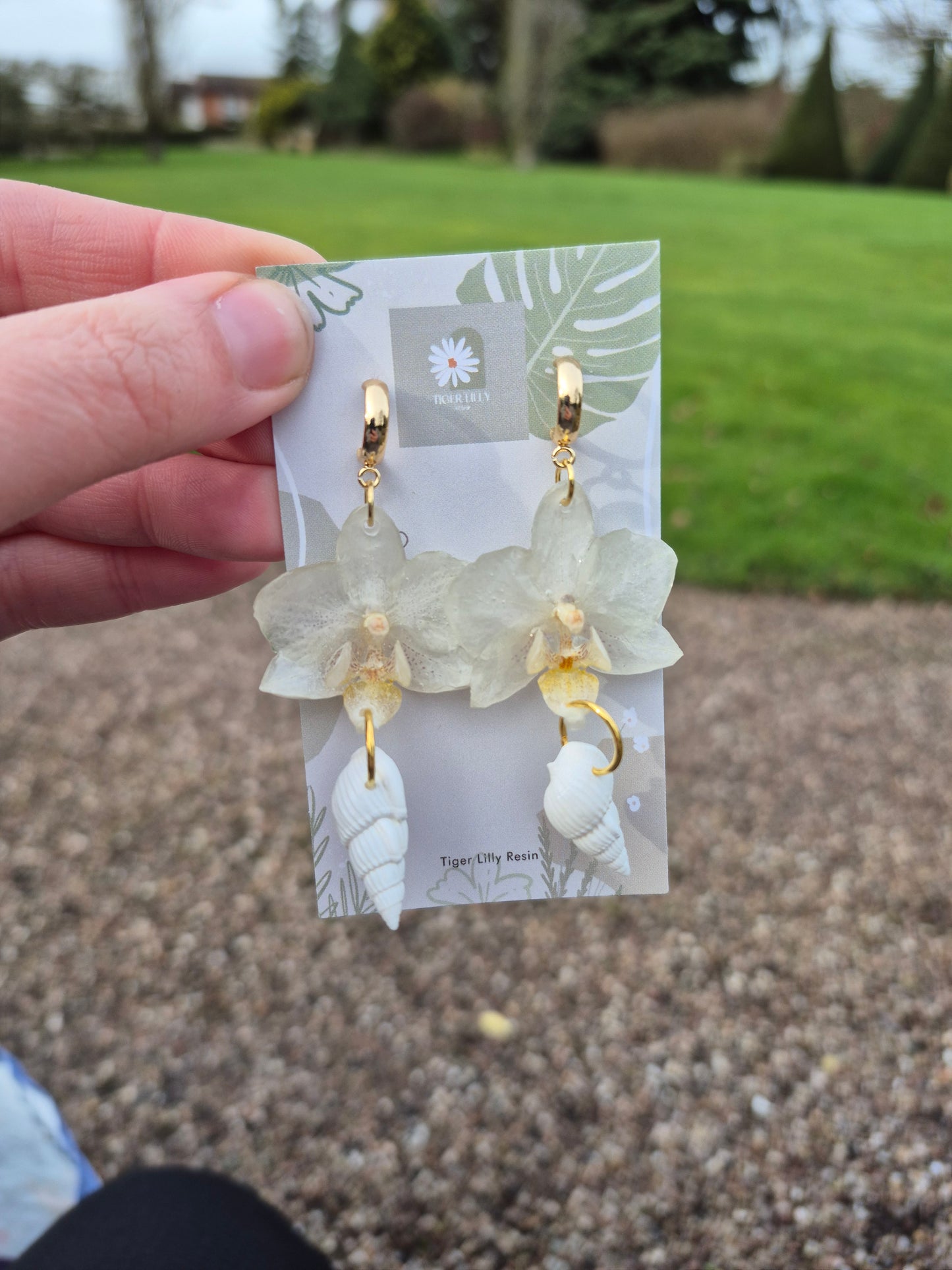 White phalaenopsis shell dangles