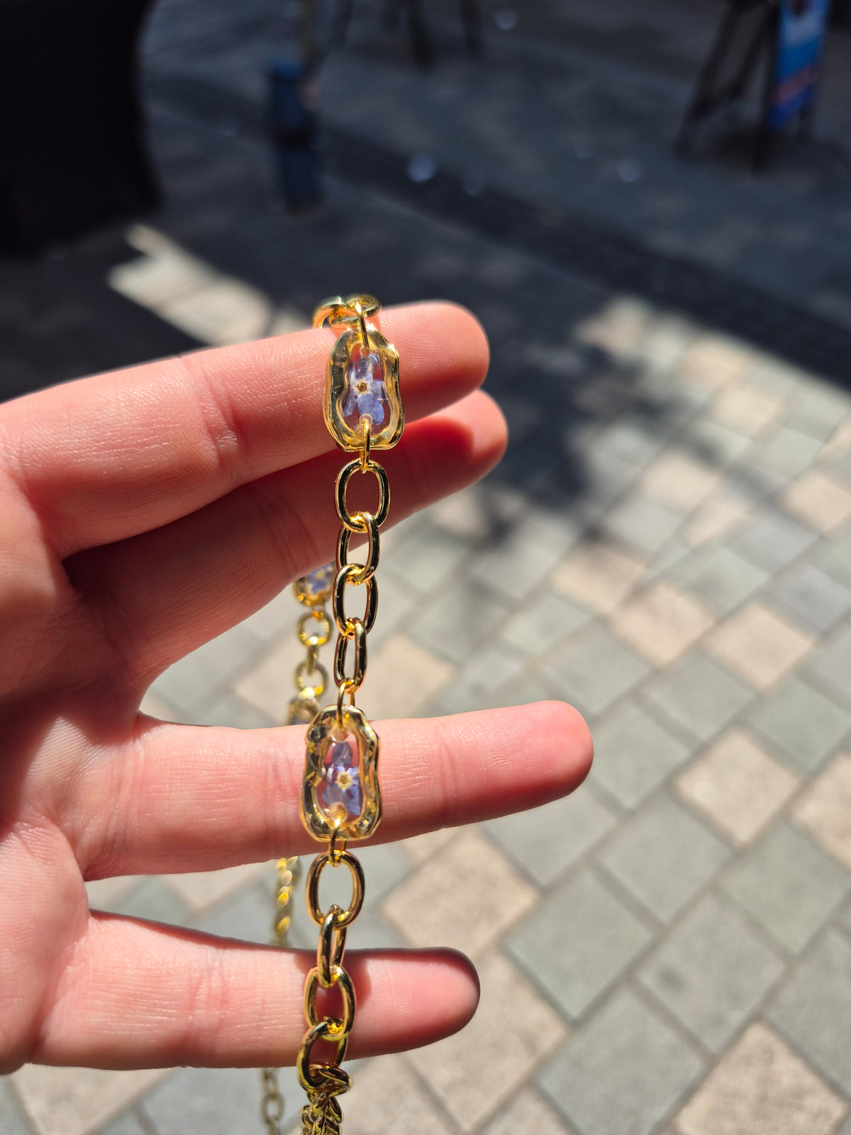 Chunky chain forgot me not pendant
