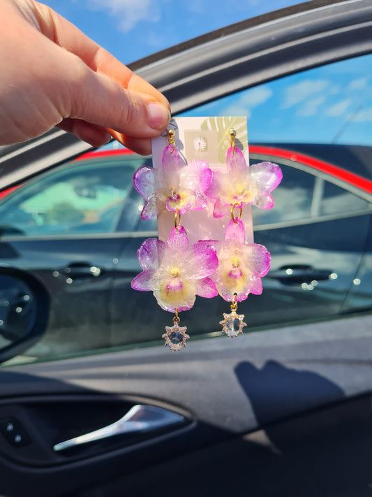 Real dendrobium pink dangle earrings