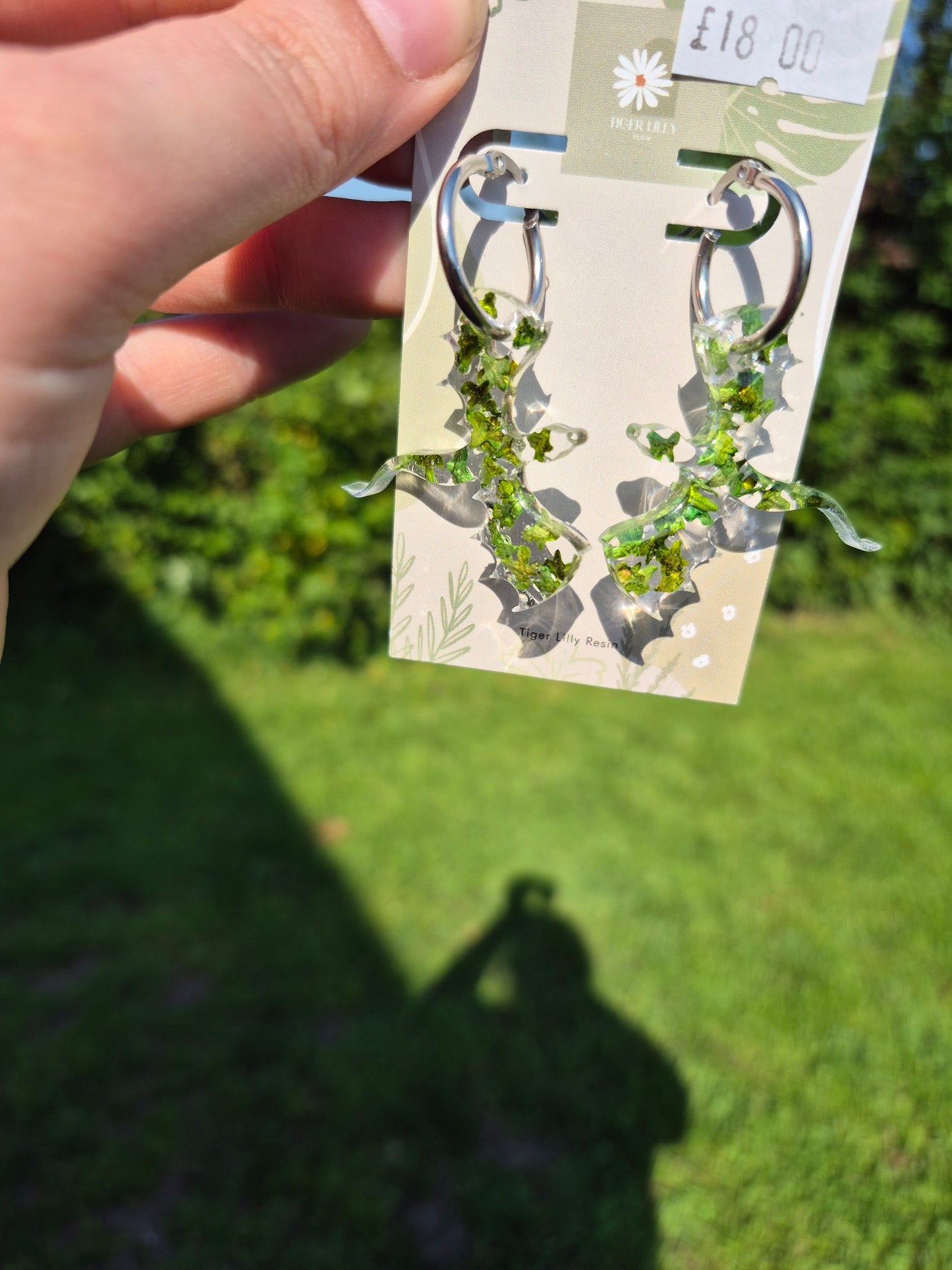 Green leaf dragon hoop earrings