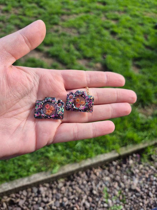 Floral glitter camera hoop charms