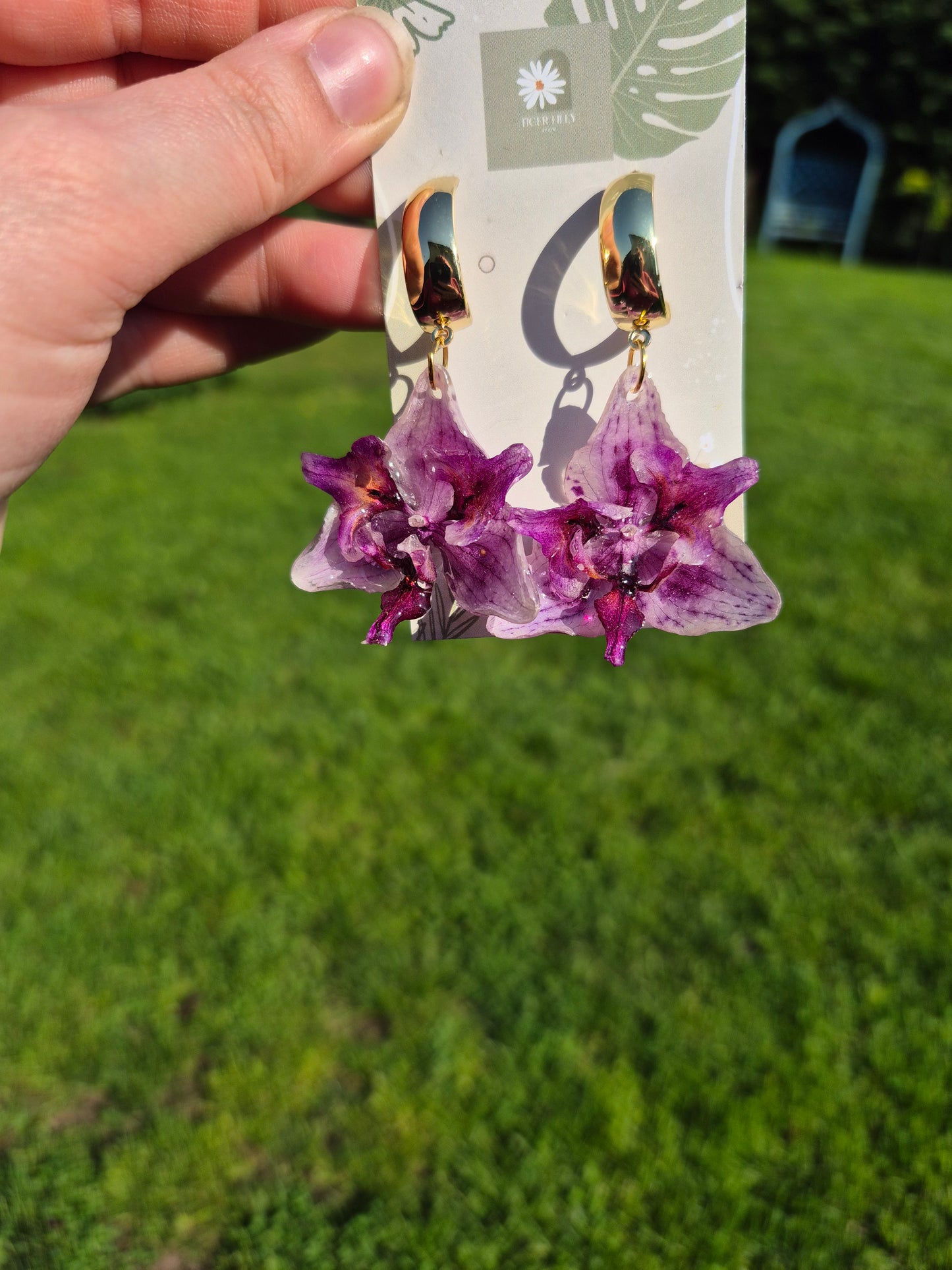 Pink peloric phalaenopsis orchid hoop earrings