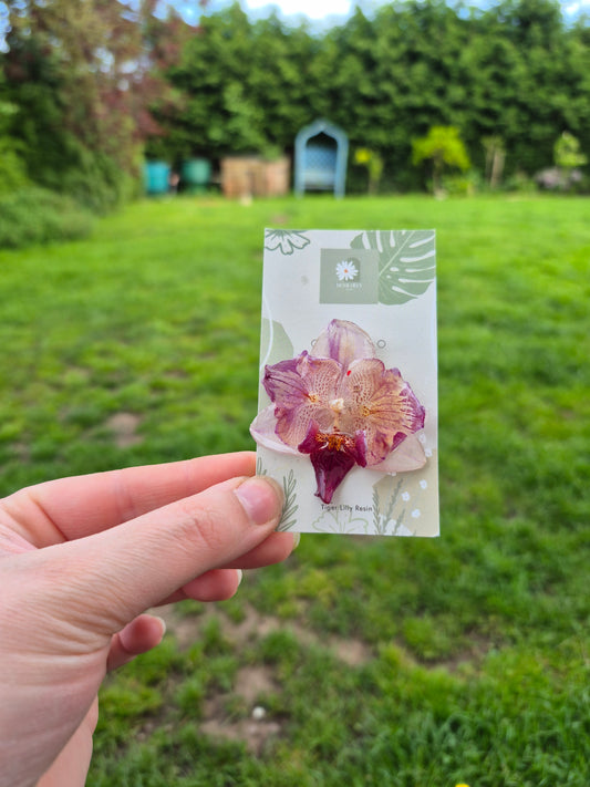 Real phalaenopsis orchid pin badge