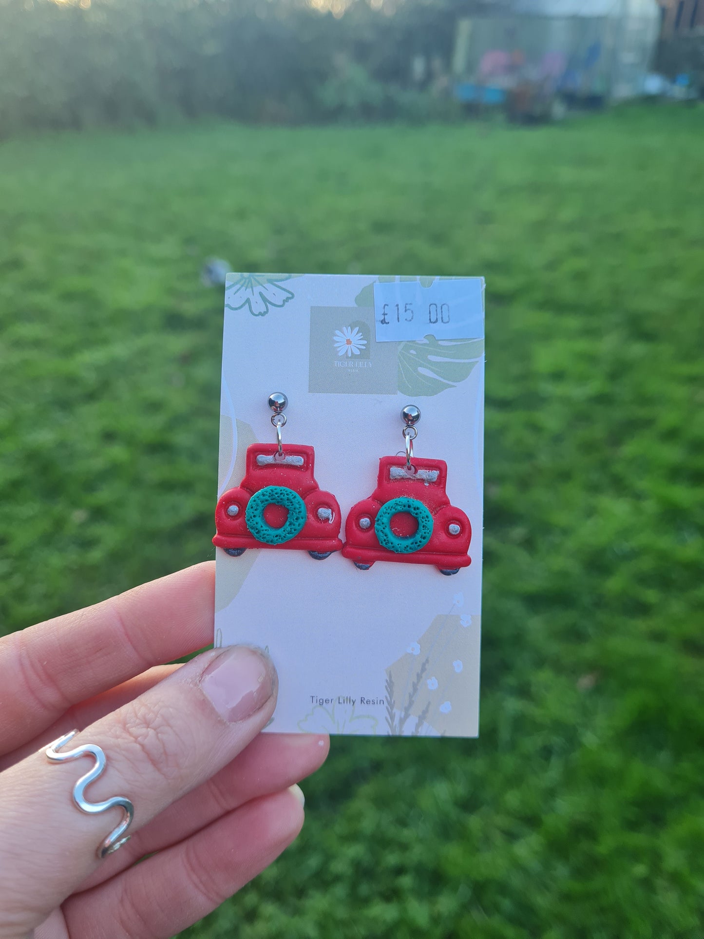 Red truck with Xmas wreath earrings