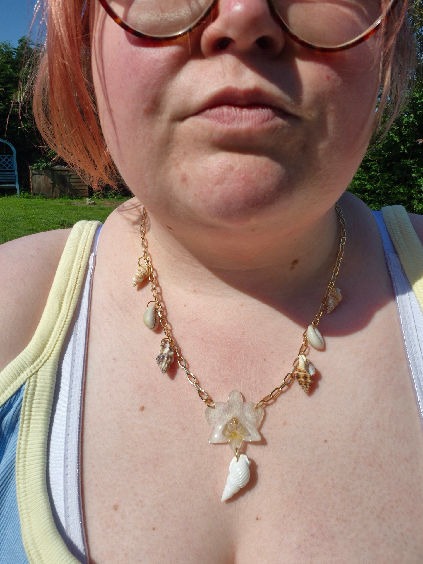 Small phalaenopsis orchid sea shell necklace