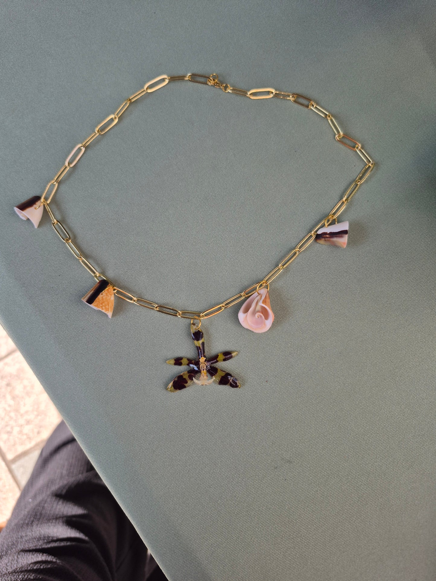 Small phalaenopsis orchid sea shell necklace