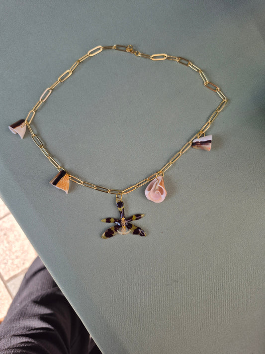 Small phalaenopsis orchid sea shell necklace