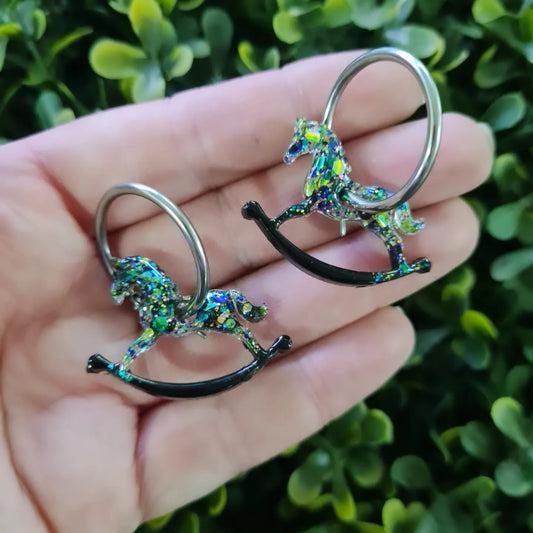 Glitter rocking horse hoop earrings