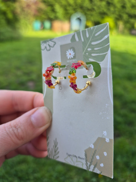 Tutti fruity hoop flower earrings