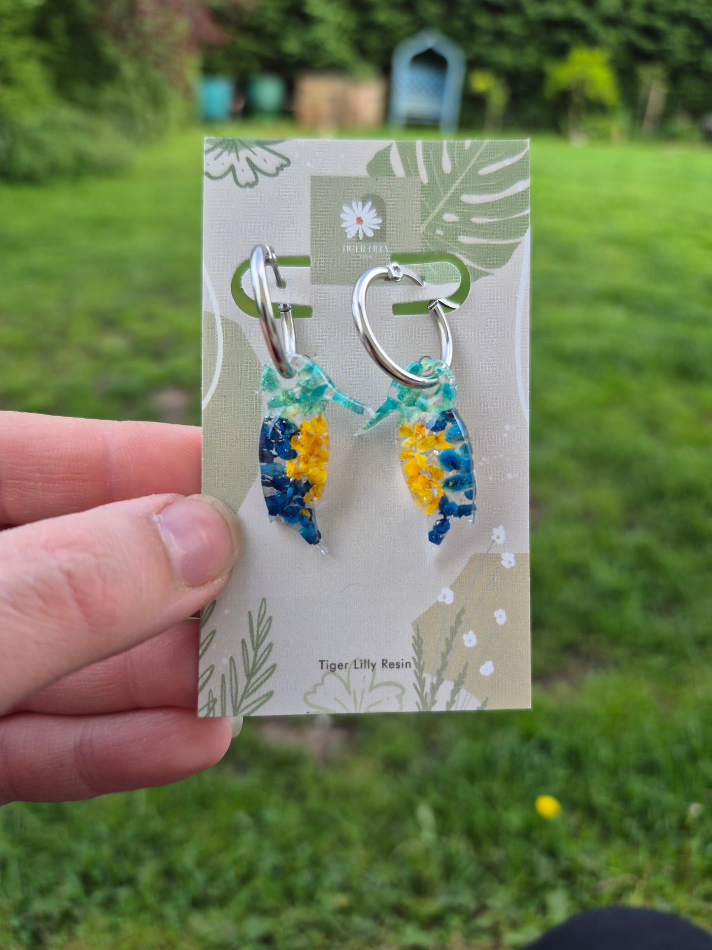 Kingfisher flower hoop earrings