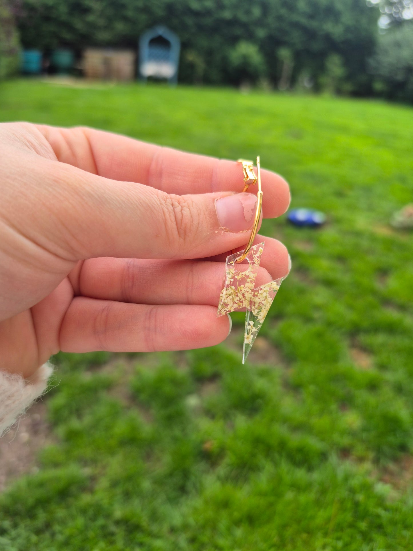 Floral lightening bolt hoop charms