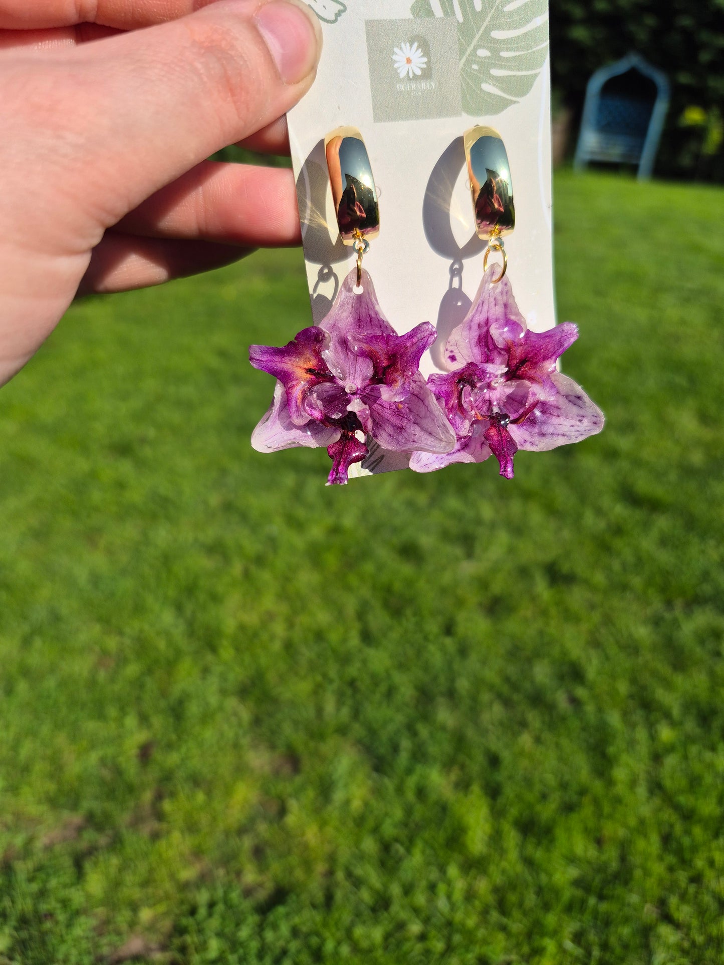 Pink peloric phalaenopsis orchid hoop earrings