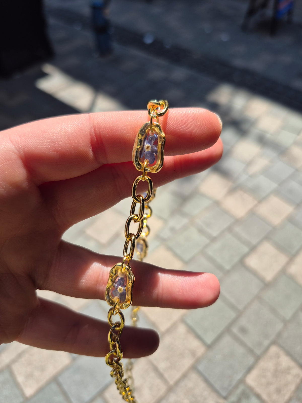 Chunky chain forgot me not pendant