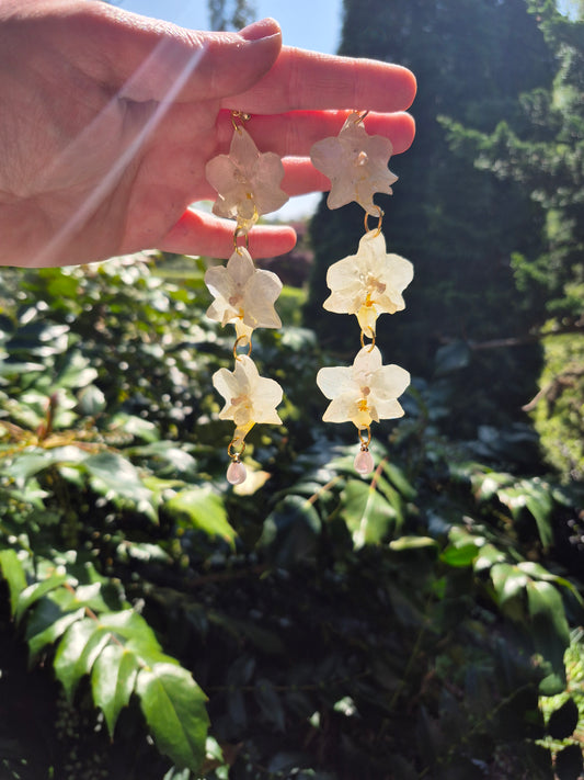 Triple dangle orchid earrings