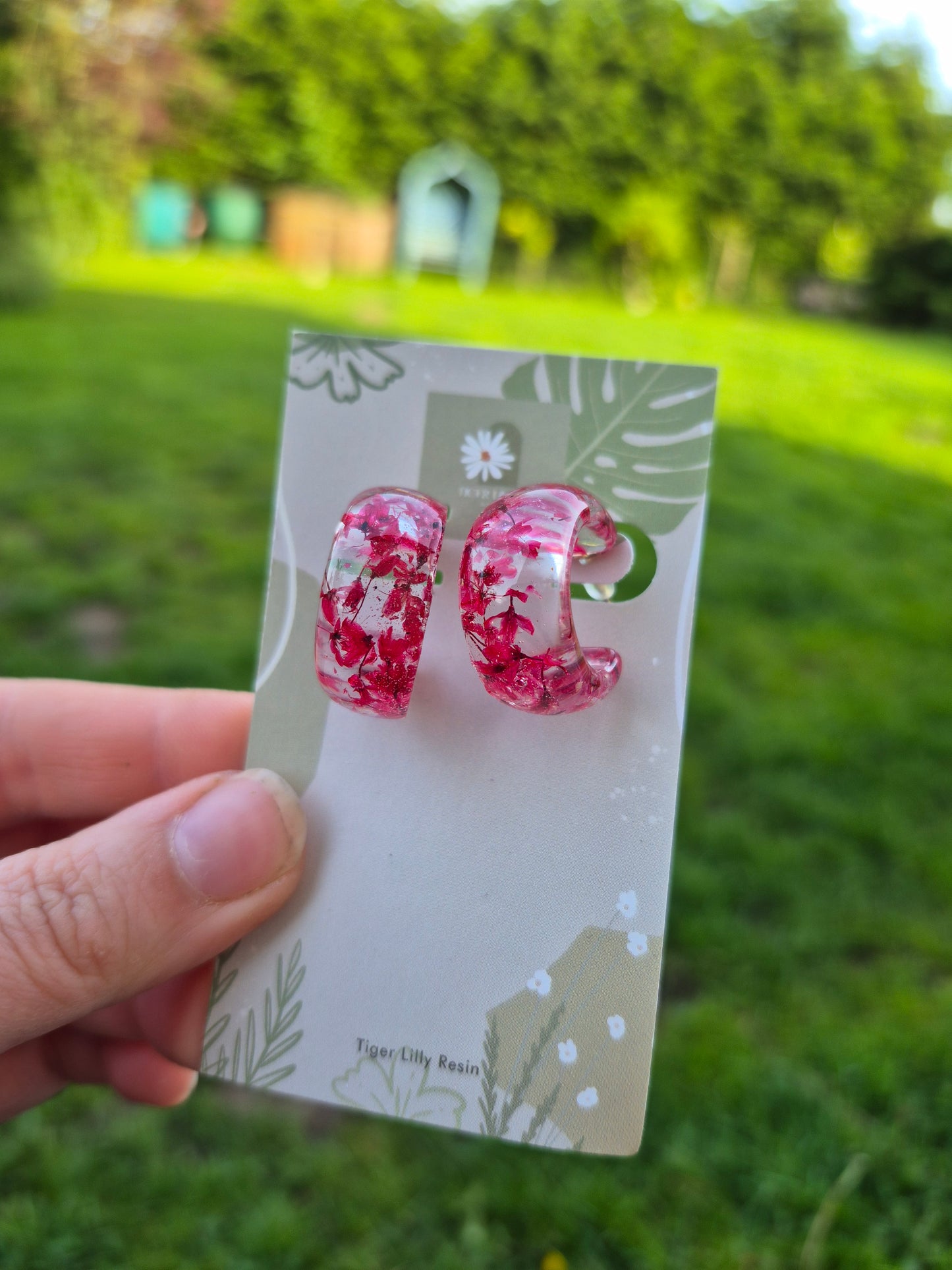 Cherry blossom petals half resin hoops
