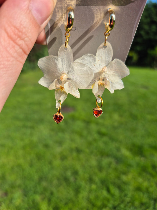 White phalaenopsis orchid heart dangles